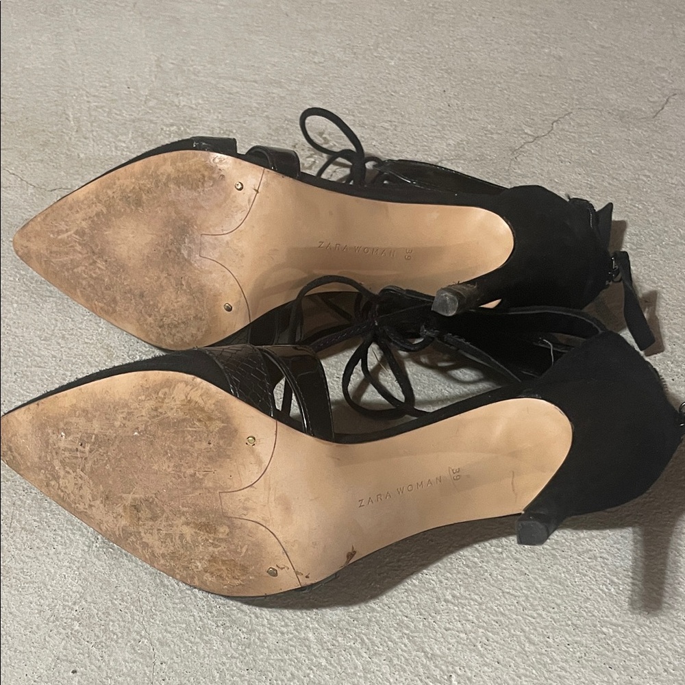 Zara Black Lace-Up Heels - Picture 6 of 16